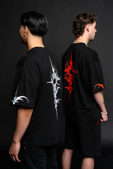 BØĘRY — Collectie-/sfeersectie: Duo van achteren, wit vs rood sigil