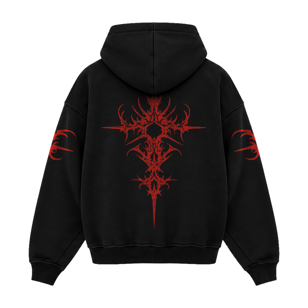 SIGIL HOODIE — BLACK / RED — clean product back